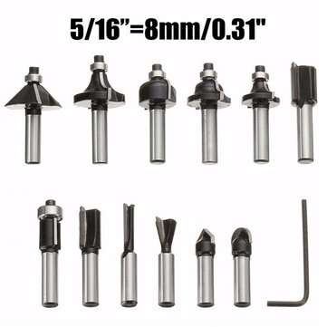 12pcs Wood Working Router Bit Cutter Tungsten Carbide Rotary Tool Set (SIZE: 8MM)