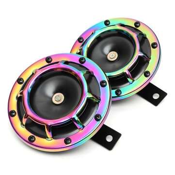 12V 139-170dB Colorful/Green Horn Compact Super Tone Loud Blast Stainless Steel (COLOR.: COLORFUL)