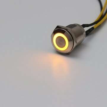 12V 1-3A 16mm 5 Colors LED Power Self-locking Push Button Switch Silver Aluminum... (COLOR.: YELLOW)