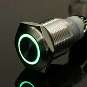 12V 19mm Momentary Push Button Switch Waterproof Switch (COLOR.: GREEN)