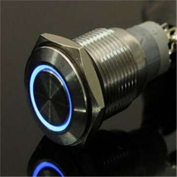 12V 19mm Momentary Push Button Switch Waterproof Switch (COLOR.: BLUE)