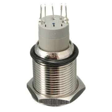 12V 16mm Waterproof Momentary Horn Metal Push Button Switch Blue LED Lighted