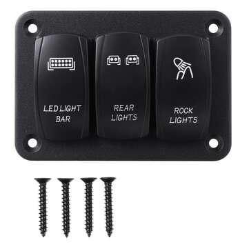 12V 24V 3 Gang Rocker Switch Panel LED Light For Car Marine Boat RV Waterproof