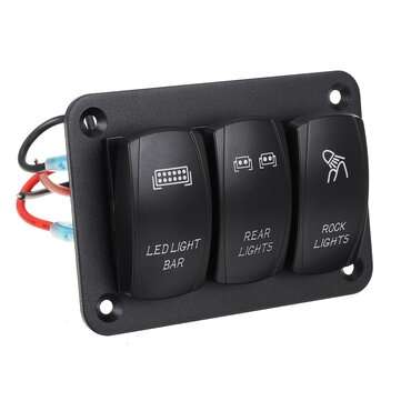 12V 24V 3 Gang Rocker Switch Panel LED Light For Car Marine Boat RV Waterproof