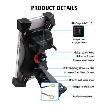 12V 3.5-6inch USB Rechargeable Waterproof Handlebar Mirror Phone GPS Holder For Electri... (TYPE: 1)