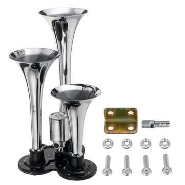 12V 300 PSI Air Compressor 3 Trumpet Train Air Horn Kit For Car Truck Train Boat... (COLOR.: SILVER)