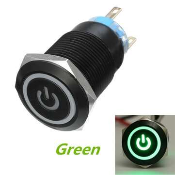 12V 5 Pin 19mm Led Metal Push Button Momentary Power Switch Waterproof Switch Black (COLOR.: GREEN)