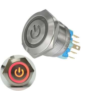 12V 6 Pin 22mm Push Button Momentary Switch with Led Light  (COLOR.: RED)