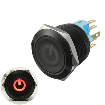 12V 6 Pin 22mm Led Light Metal Push Button Momentary Switch (COLOR.: RED)