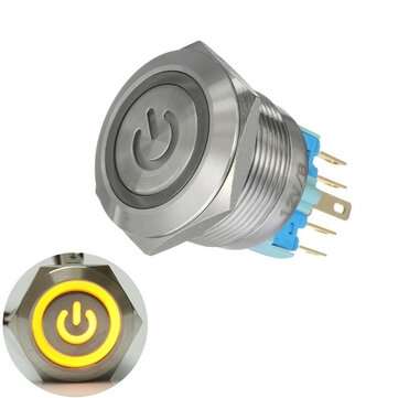 12V 6 Pin 22mm Push Button Momentary Switch with Led Light  (COLOR.: YELLOW)