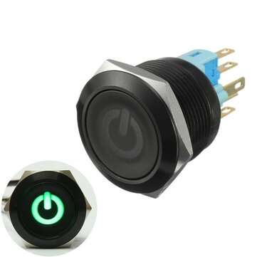 12V 6 Pin 22mm Led Light Metal Push Button Momentary Switch (COLOR.: GREEN)