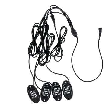 12V 8pcs 16 Color RGB 5050 LED Rock Light Under Body Underglow Atmosphere Music Lamp  RF Remote Cont