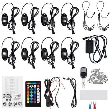 12V 8pcs 16 Color RGB 5050 LED Rock Light Under Body Underglow Atmosphere Music Lamp  RF Remote Cont