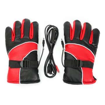 12V Warm Electric Heated Warmer Winter Gloves Motorcycle Scooter E-bike (COLOR.: RED)
