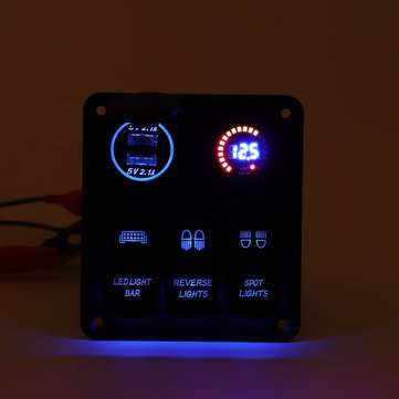 12V/24V 3 Gang Rocker Switch LED Panel Circuit Breaker Blue For Car Boat Marine