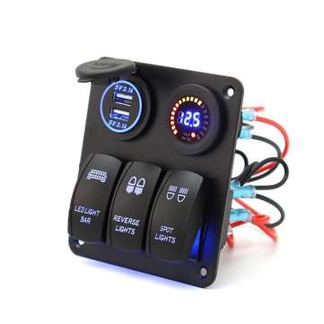 12V/24V 3 Gang Rocker Switch LED Panel Circuit Breaker Blue For Car Boat Marine