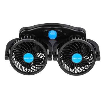 12V/24V 360 Degree All-Round Mini Car Air Dual Fan Powered Auto Veh... (COLOR.: BLUE | VOLTAGE: 12V)