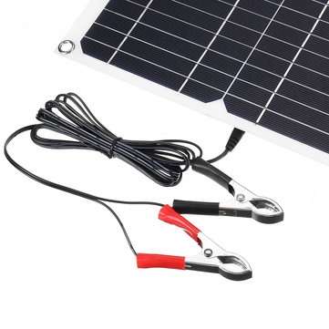 12V/5V 14W Monocrystalline Solar Panel with Dual USB & Cables