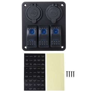 12V-24V 2.1A+1A 3 Gang Rocker Switch Panel ON OFF Socket Dual USB For Car Marine Boat RV