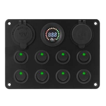 12V-24V 8 Gang Fuse Box Rocker Switch Dual USB Charging Control Panel For Car Boat... (COLOR: GREEN)