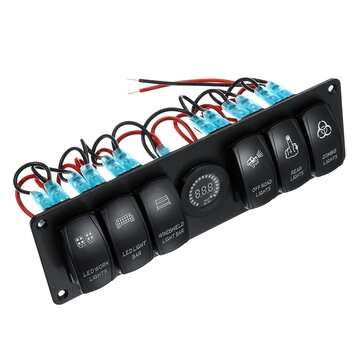 12V-24V 6 Gang LED Digital Voltmeter Marine Ignition Toggle Rocker Switch Panel