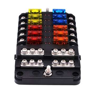12V-32V Fuse Box Holder 12 Ways Blade With LED Indicator Light for Auto Car Boat Marine Trike