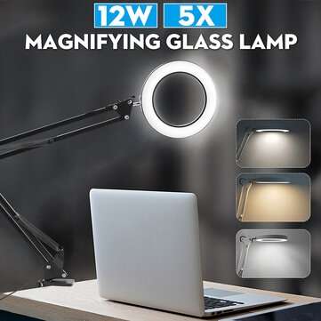 12W 5X Magnifying LED Desk Table Light Lens Glass Study Work Tattoo Magnifier Lamp with Clamp