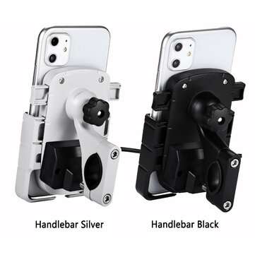 12V-80V Mobile Phone Navigation Support USB Charger Holder Alumi... (COLOR: BLACK | TYPE: HANDLEBAR)