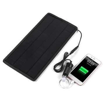 12W 12V/5V Dual Output Monocrystalline Silicon Solar Panel Charger with Suction Cups/Alligator Clip