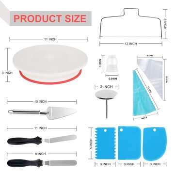 130Pcs Cake Decorating Kit Baking Fondant Supplies Turntable Bag Tip Spatula Tools Kit