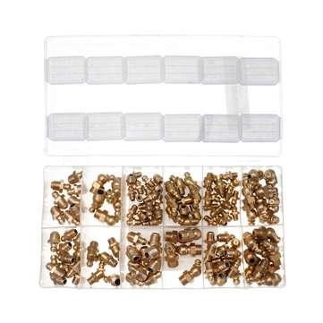 130pcs Assorted Box Grease Nipples Fitting Tools Kit Metric and Imperial BSP UNF M6 M8 M10 45/90/180