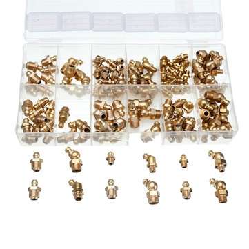 130pcs Assorted Box Grease Nipples Fitting Tools Kit Metric and Imperial BSP UNF M6 M8 M10 45/90/180