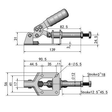 136Kg/300Lbs Quick Push Pull Type Toggle Clamp Straight Line Action Clamp 32mm Plunger Stroke