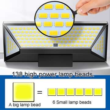 138LED Solar Wall Light PIR Motion Sensor Power Waterproof IP65 Security Garden Lamp