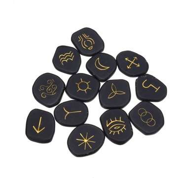 13pcs Black Jasper Runes Gemstone Power Stones Rune Set Symbols Healing Crystals