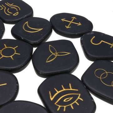 13pcs Black Jasper Runes Gemstone Power Stones Rune Set Symbols Healing Crystals