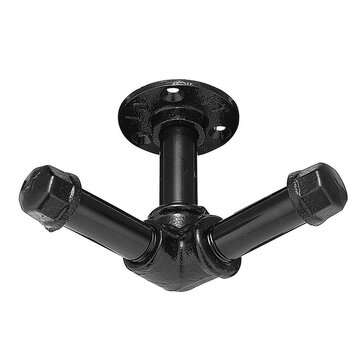13x12cm Urban Industrial Style Iron Water Pipe Effect Wooden Wall Shelf Coat Hooks Rack
