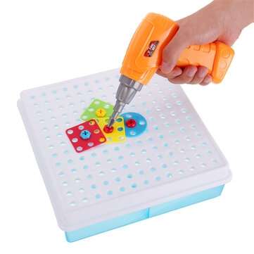 144pcs Power Tool Drill Kids Power Screw Driver Drill Toy Construction Tool Electric Drill Toy DIY E