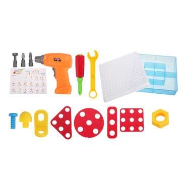 144pcs Power Tool Drill Kids Power Screw Driver Drill Toy Construction Tool Electric Drill Toy DIY E