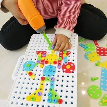 144pcs Kid`s Electric Drill Power Tool Screw Driver Drill Toys Construction Drill Toys DIY Education