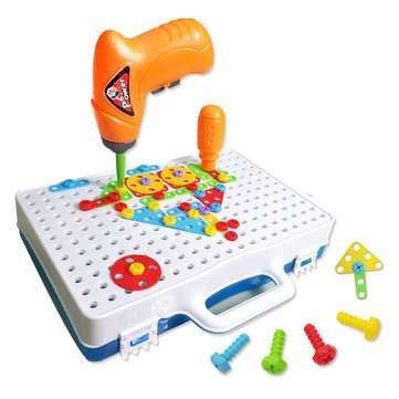 144pcs Kid`s Electric Drill Power Tool Screw Driver Drill Toys Construction Drill Toys DIY Education