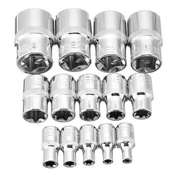 14pcs 1/4 3/8 1/2 Inch Driver Socket E Torx Star Bit Socket with Box