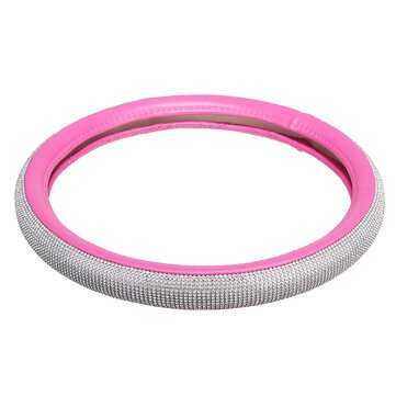 15`` PU Leather Car Steering Wheel Covers With Crystal Rhinestone Universal (COLOR.: PINK)