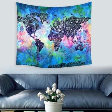 150*130 cm Vintage World Map Blanket Cosmos Galaxy Polyester Wall Hanging Tapestry Home Living Room