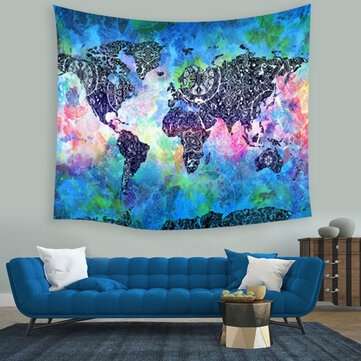 150*130 cm Vintage World Map Blanket Cosmos Galaxy Polyester Wall Hanging Tapestry Home Living Room