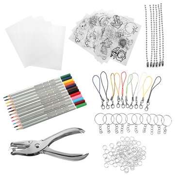 156Pcs Heat Shrink Plastic Sheets Kit Shrinky Art Paper Hole Punch Keychains DIY