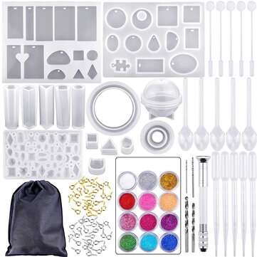 159Pcs Silicone Casting Molds and Tools Jewelry Pendant Resin Mould With Bag DIY