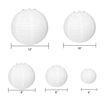 15Packs White Round Paper Lanterns with Assorted Sizes for Wedding Party Decorations