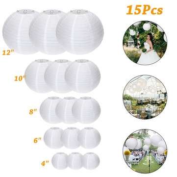 15Packs White Round Paper Lanterns with Assorted Sizes for Wedding Party Decorations