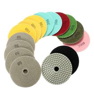 15pcs 4 Inch Polishing Pads Set 50-6000 Grit Wet Dry Diamond Polishing Pads with Self-Adhesive Disc